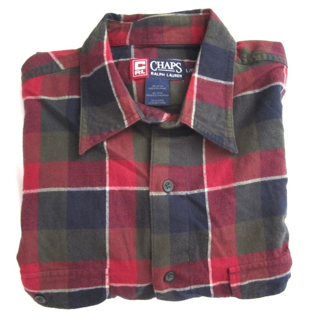 Vtg Chaps Ralph Lauren‎ Cotton Plaid Long Sleeve Shirt Sz L (MT827)